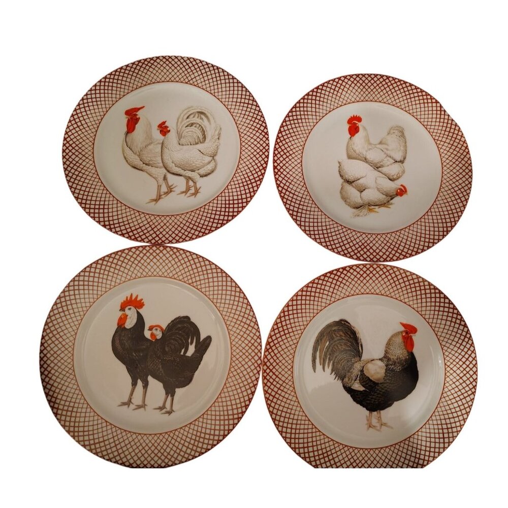 4 The Haldon Group Dinner Plate, Hen Rooster, Cottagecore, Country Farm 10.5"